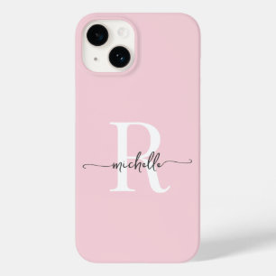 Modern stijlvol blush roze script monogram Initiaa Case-Mate iPhone 14 Hoesje