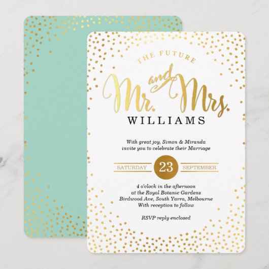 MODERN STIJLVOL BRUILOFT goud confetti mint zwart Kaart (Voorkant / Achterkant)
