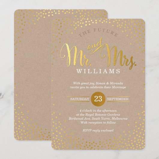 MODERN STIJLVOL BRUILOFT mini gouden confetti kraf Kaart (Voorkant / Achterkant)