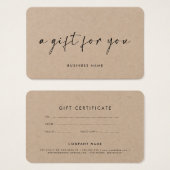 Modern stijlvol cadeaucertificaat voor kraft voor visitekaartje (Voorkant /achterkant)