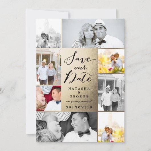Modern Stijlvol Calligrafie Script 8 Multi Photo Save The Date (Voorkant)