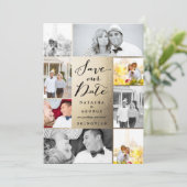 Modern Stijlvol Calligrafie Script 8 Multi Photo Save The Date (Staand voorkant)