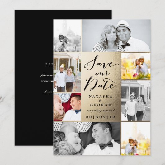 Modern Stijlvol Calligrafie Script 8 Multi Photo Save The Date (Voorkant / Achterkant)