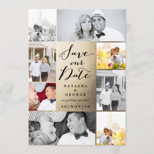 Modern Stijlvol Calligrafie Script 8 Multi Photo Save The Date (Voorkant)