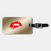 Modern stijlvol Chic Gold - Red Lips, op maat gema Bagagelabel (Voorkant horizontaal)