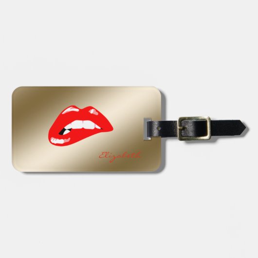 Modern stijlvol Chic Gold - Red Lips, op maat gema Bagagelabel (Voorkant horizontaal)