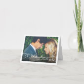 Modern stijlvol chique script foto bruiloft dank u notitiekaartje (Voorkant)