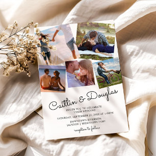 Modern Stijlvol Couple 6 Foto Wedding Invitation Kaart