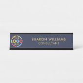 Modern Stijlvol Custom Business Logo Navy Blue Bureau Naambordje (Voorkant)