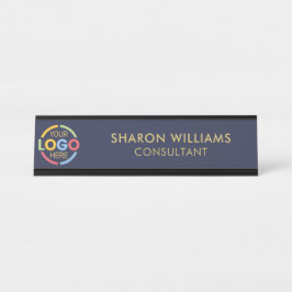 Modern Stijlvol Custom Business Logo Navy Blue Bureau Naambordje