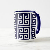 Modern stijlvol, diep blauw Grieks sleutelpatroon Mok (Voorkant rechts)