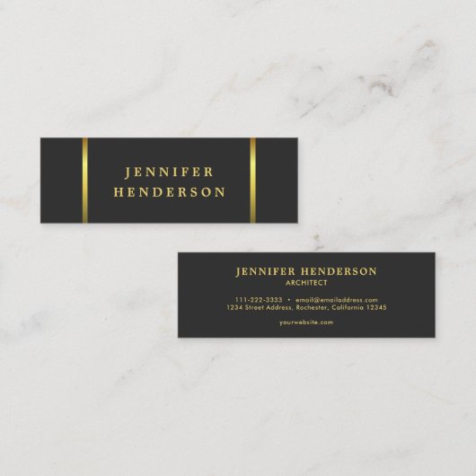 Modern, stijlvol, donkergrijs goudberoeps mini visitekaartje (Voorkant / Achterkant)