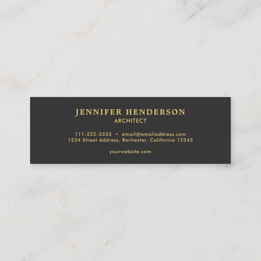 Modern, stijlvol, donkergrijs goudberoeps mini visitekaartje (Achterkant)