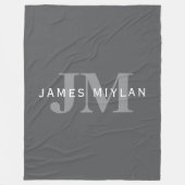 Modern Stijlvol Donkergrijs Monogram & Naam Fleece Deken (Voorkant)
