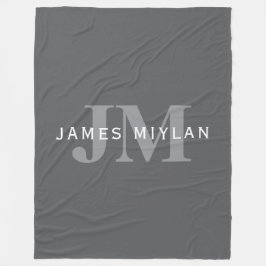 Modern Stijlvol Donkergrijs Monogram & Naam Fleece Deken