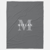 Modern Stijlvol Donkergrijs Monogram & Naam Fleece Deken (Voorkant)