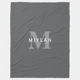 Modern Stijlvol Donkergrijs Monogram & Naam Fleece Deken