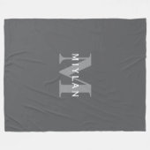 Modern Stijlvol Donkergrijs Monogram & Naam Fleece Deken (Voorkant (Horizontaal))