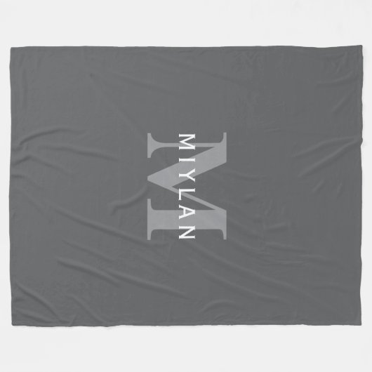 Modern Stijlvol Donkergrijs Monogram & Naam Fleece Deken (Voorkant (Horizontaal))