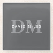 Modern Stijlvol Donkergrijs Monogram & Naam Glazen Onderzetter (Voorkant)