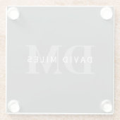 Modern Stijlvol Donkergrijs Monogram & Naam Glazen Onderzetter (Achterkant)