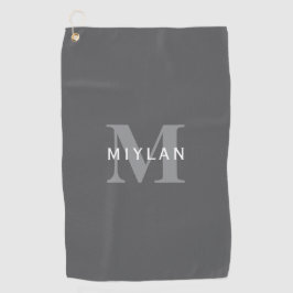 Modern Stijlvol Donkergrijs Monogram & Naam Golfhanddoek