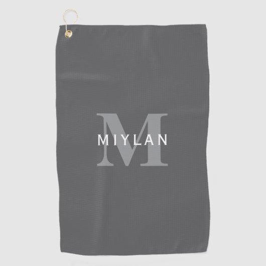 Modern Stijlvol Donkergrijs Monogram & Naam Golfhanddoek (Voorkant)