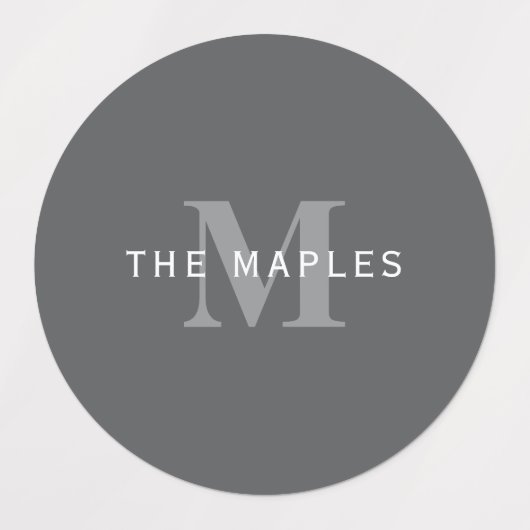 Modern Stijlvol Donkergrijs Monogram & Naam Labels (Design 1)