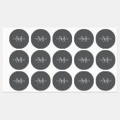 Modern Stijlvol Donkergrijs Monogram & Naam Labels (Vel)