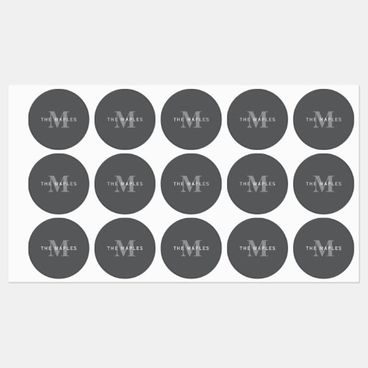 Modern Stijlvol Donkergrijs Monogram & Naam Labels (Vel)