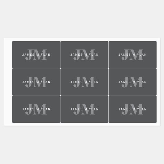 Modern Stijlvol Donkergrijs Monogram & Naam Labels (Vel)