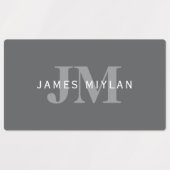 Modern Stijlvol Donkergrijs Monogram & Naam Labels (Design 1)