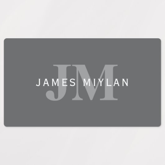 Modern Stijlvol Donkergrijs Monogram & Naam Labels (Design 1)