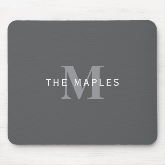 Modern Stijlvol Donkergrijs Monogram & Naam Muismat (Voorkant)