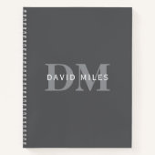 Modern Stijlvol Donkergrijs Monogram & Naam Notitieboek (Voorkant)
