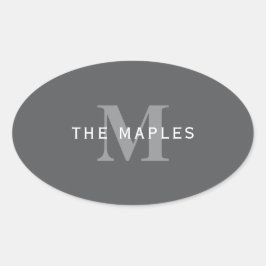 Modern Stijlvol Donkergrijs Monogram & Naam Ovale Sticker