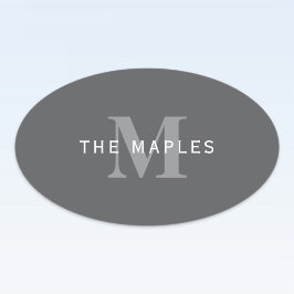 Modern Stijlvol Donkergrijs Monogram & Naam Ovale Sticker