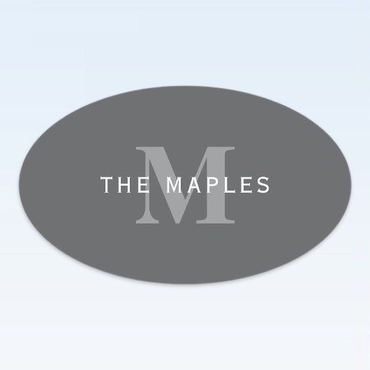 Modern Stijlvol Donkergrijs Monogram & Naam Ovale Sticker