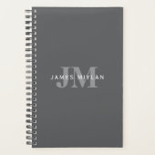 Modern Stijlvol Donkergrijs Monogram & Naam Planner (Voorkant)
