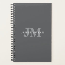 Modern Stijlvol Donkergrijs Monogram & Naam Planner
