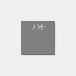 Modern Stijlvol Donkergrijs Monogram & Naam Post-it® Notes