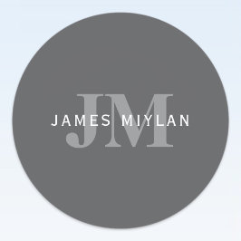 Modern Stijlvol Donkergrijs Monogram & Naam Ronde Sticker