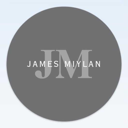 Modern Stijlvol Donkergrijs Monogram & Naam Ronde Sticker