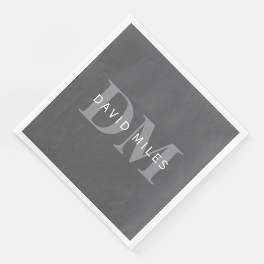 Modern Stijlvol Donkergrijs Monogram & Naam Servet (Hoek)