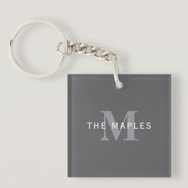 Modern Stijlvol Donkergrijs Monogram & Naam Sleutelhanger