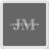 Modern Stijlvol Donkergrijs Monogram & Naam Sticker (Voorkant)