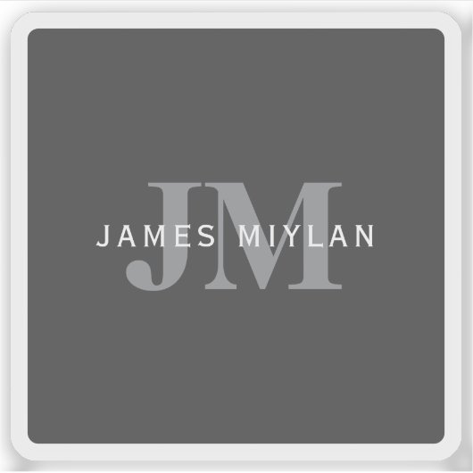 Modern Stijlvol Donkergrijs Monogram & Naam Sticker (Voorkant)
