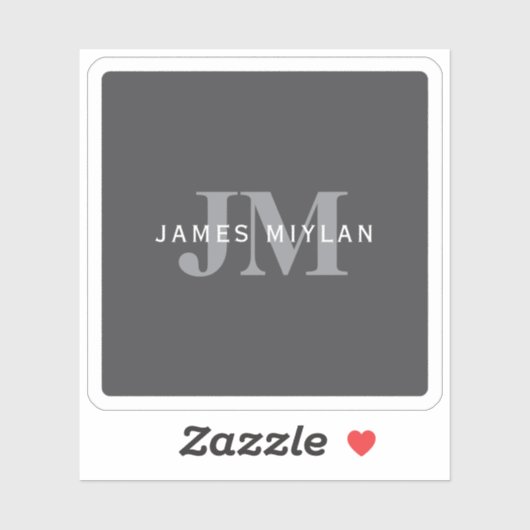 Modern Stijlvol Donkergrijs Monogram & Naam Sticker (Vel)