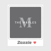 Modern Stijlvol Donkergrijs Monogram & Naam Sticker (Vel)