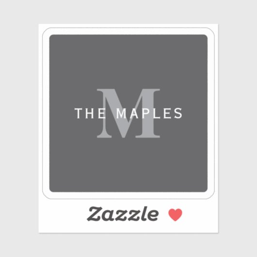 Modern Stijlvol Donkergrijs Monogram & Naam Sticker (Vel)